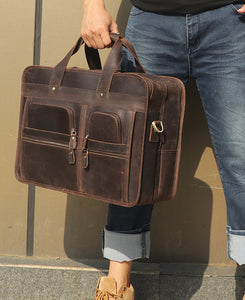 YAAGLE Multi-pockets Crazy Horse Leather Briefcase Handbag for Men YG7387 - YAAGLE.com