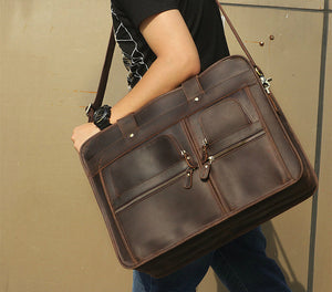 YAAGLE Multi-pockets Crazy Horse Leather Briefcase Handbag for Men YG7387 - YAAGLE.com