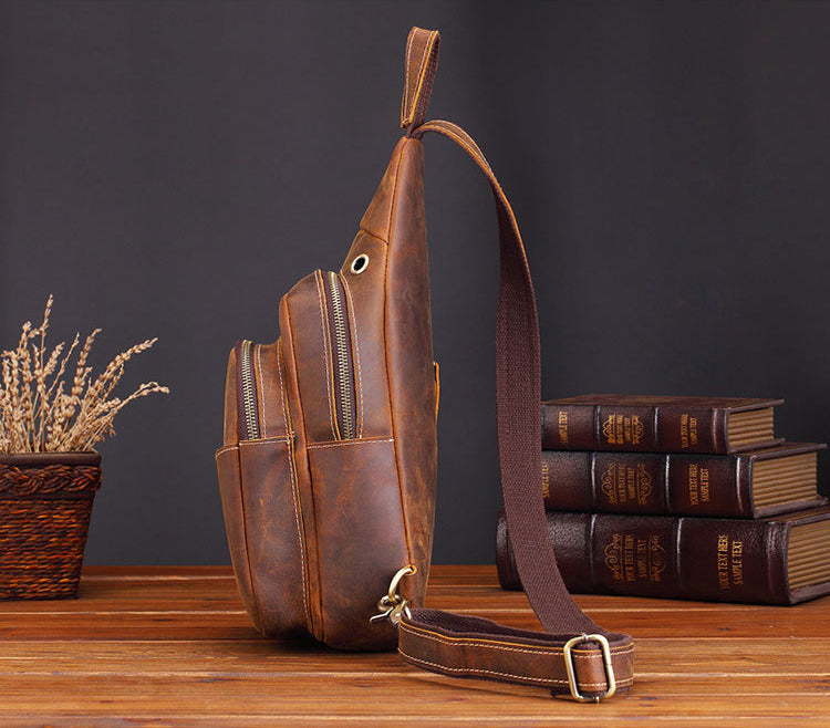 Vintage Full Grain Leather Small Sling Backpack