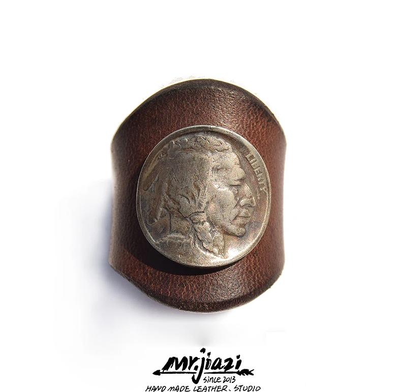 Vintage Buffalo Nickel Leather Scarf Ring