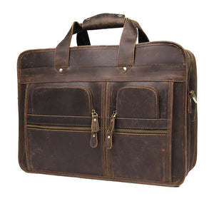 YAAGLE Multi-pockets Crazy Horse Leather Briefcase Handbag for Men YG7387 - YAAGLE.com