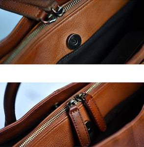 YAAGLE Women Large Capacity Multi-interlayers Tanned Leather Top-handle Bag YG8608 - YAAGLE.com