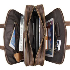 YAAGLE Men's Real Leather Zipper Business Laptop Handbag YG7388R - YAAGLE.com