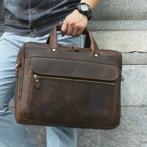 YAAGLE Men's Real Leather Zipper Business Laptop Handbag YG7388R - YAAGLE.com