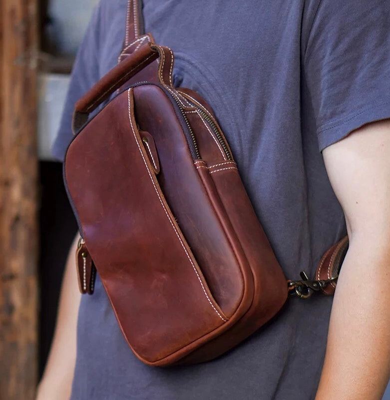 Vintage Full Grain Leather Small Sling Backpack –