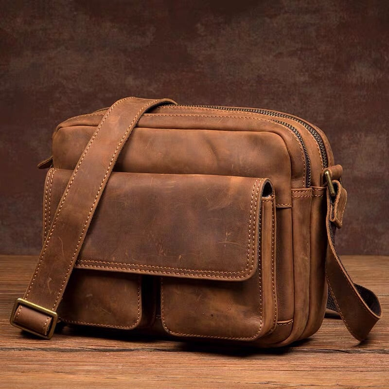 YAAGLE Crazy Horse Leather Messenger Bag For Men Top Handle bag Laptop –