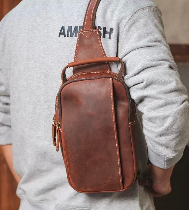 Men's Full Grain Leather Shoulder Bag